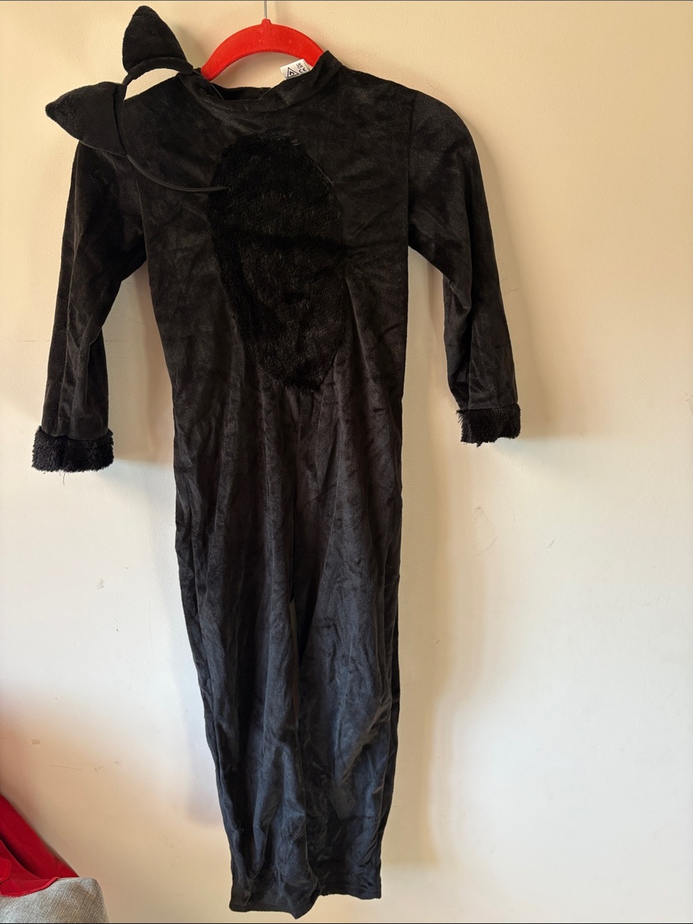 Black Fuzzy Long-Sleeve cat suit with cat ears youth small